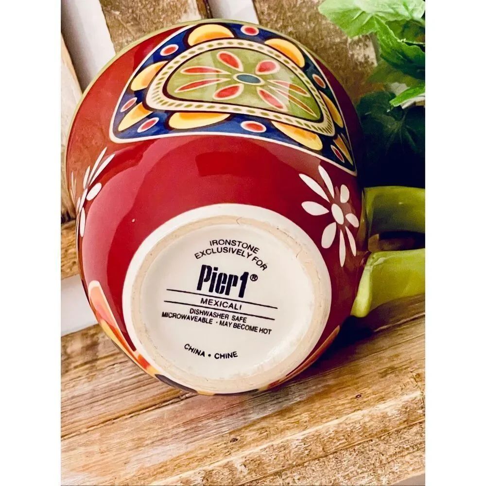 NWT Gorgeous Pier 1 Red Blue Ironstone MEXICALI Floral Rustic Coffee Mug - Picture 8 of 16